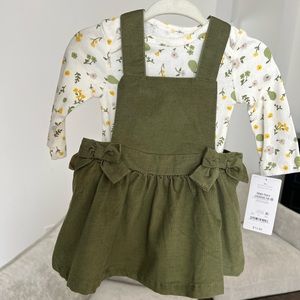 Floral dress set, corduroy green overall baby dress